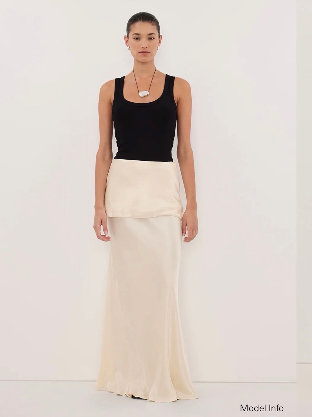 DISSH Cream Satin Maxi Skirt with Layered Waist. Never worn